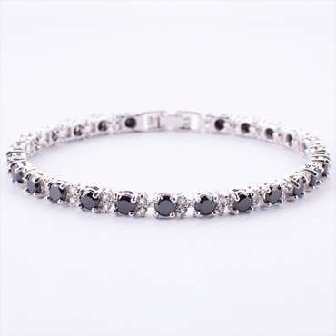 **STUNNING ROUND CUT BLACK ONYX TENNIS BRACELET SET IN WHITE GOLD**