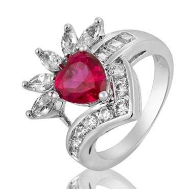 **DESIGNER WHITE GOLD HEART CUT RED RUBY COCKTAIL RING**
