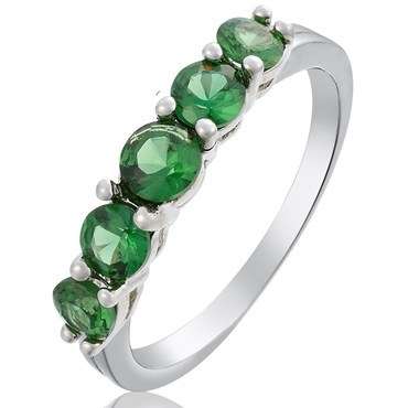 **STUNNING ROUND CUT GREEN EMERALD COCKTAIL RING SET IN  WHITE GOLD**