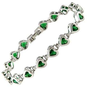 **STUNNING HEART CUT GREEN EMERALD TENNIS BRACELET  SET IN  WHITE GOLD**