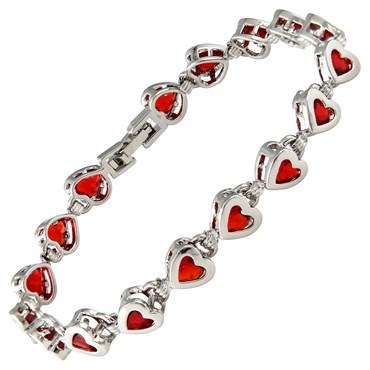 **STUNNING HEART CUT RED RUBY TENNIS BRACELET  SET IN  WHITE GOLD**