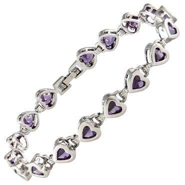 **STUNNING HEART CUT AMETHYST TENNIS BRACELET  SET IN  WHITE GOLD**