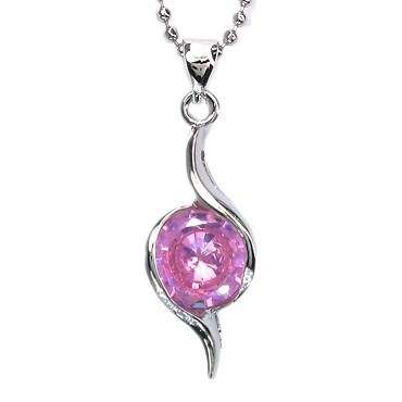 **STUNNING WHITE GOLD ROUND CUT PINK SAPPHIRE PENDANT WITH CHAIN**