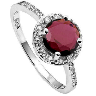 **STUNNING 1,50 CARAT ROUND CUT GENUINE GARNET SOLID SILVER RING**