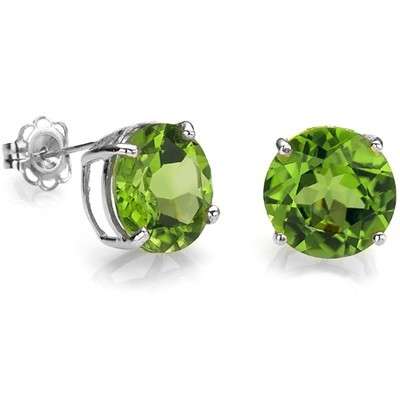 **STUNNING 1,5 CARAT ROUND CUT GENUINE PERIDOT SOLID SILVER EARRINGS **