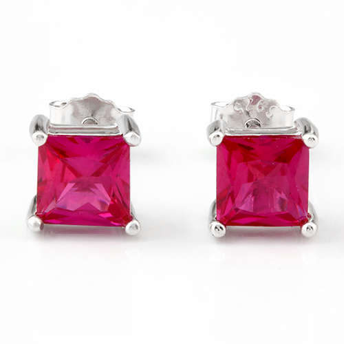 **STUNNING 1,5 CARAT SQUARE CUT RUBY SOLID SILVER EARRINGS **