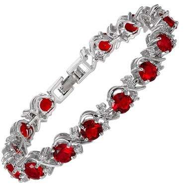 **BEAUTIFUL WHITE GOLD ROUND CUT RED RUBY BRACELET**
