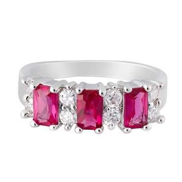 **STUNNING WHITE GOLD EMERALD CUT RUBY RING**