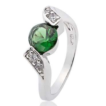 **GORGEOUS ROUND CUT WHITE GOLD GREEN EMERALD RING**