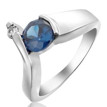 **GORGEOUS ROUND CUT WHITE GOLD BLUE SAPPHIRE RING**