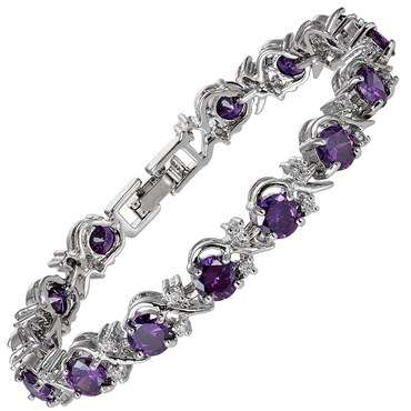 **BEAUTIFUL WHITE GOLD ROUND CUT AMETHYST TENNIS BRACELET**