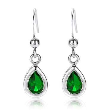 **GORGEOUS PEAR CUT GREEN EMERALD EARRINGS SET IN  WHITE GOLD**