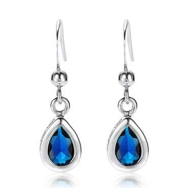 **GORGEOUS PEAR CUT BLUE SAPPHIRE EARRINGS SET IN  WHITE GOLD**