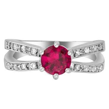 **STUNNING WHITE GOLD ROUND CUT RED RUBY RING**