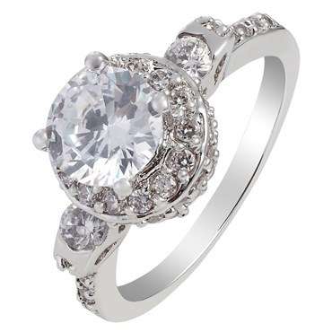 **STUNNING WHITE GOLD ROUND CUT WHITE SAPPHIRE RING**