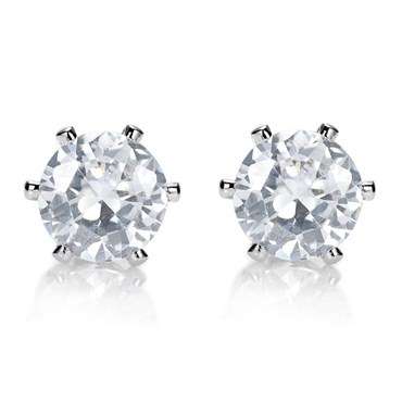 **CLASSIC WHITE GOLD ROUND CUT WHITE TOPAZ STUD EARRINGS **