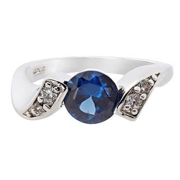 **GORGEOUS ROUND CUT WHITE GOLD BLUE SAPPHIRE RING**