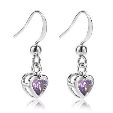 **GORGEOUS HEART CUT AMETHYST EARRINGS SET IN WHITE GOLD**