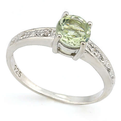 **STUNNING 1 CARAT TEA GREEN AMETHYST SOLID SILVER RING**