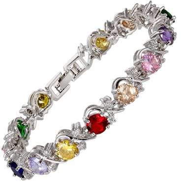 **BEAUTIFUL WHITE GOLD ROUND CUT MULTI GEMSTONE TENNIS BRACELET**