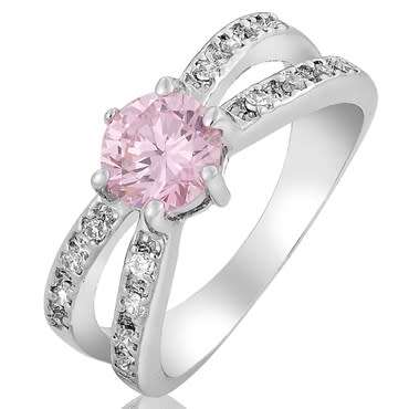 **STUNNING WHITE GOLD ROUND CUT PINK SAPPHIRE RING**