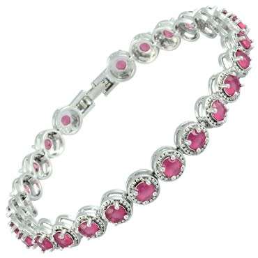**BEAUTIFUL WHITE GOLD ROUND CUT RUBY TENNIS BRACELET**