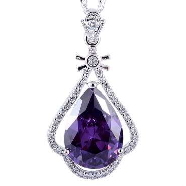 **GORGEOUS PEAR CUT WHITE GOLD AMETHYST PENDANT AND CHAIN**