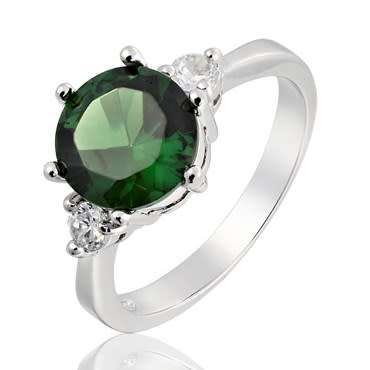 **GORGEOUS ROUND CUT WHITE GOLD GREEN EMERALD RING**
