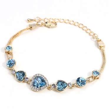**BEAUTIFUL GOLD HEART/ROUND CUT AQUAMARINE  BRACELET**