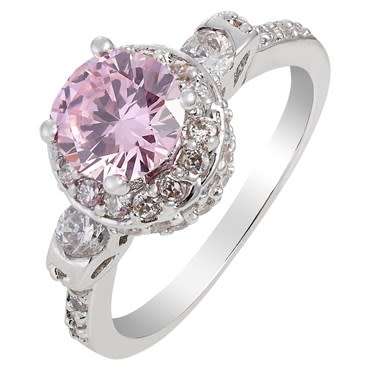 **STUNNING WHITE GOLD ROUND CUT PINK SAPPHIRE RING**