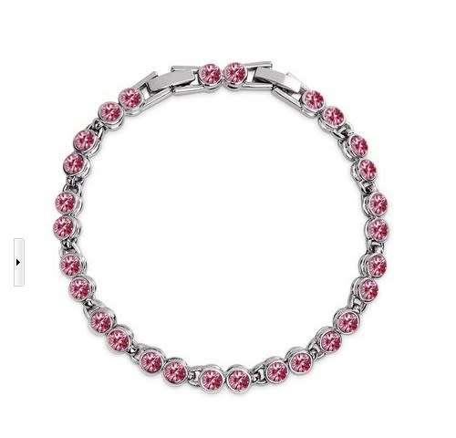 **STUNNING WHITE GOLD ROUND CUT PINK SAPPHIRE TENNIS BRACELET**