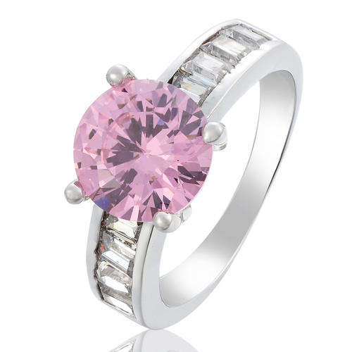 **SPARKLING CLASSIC ROUND CUT PINK SAPPHIRE RING SET IN 18CT WHITE GOLD**
