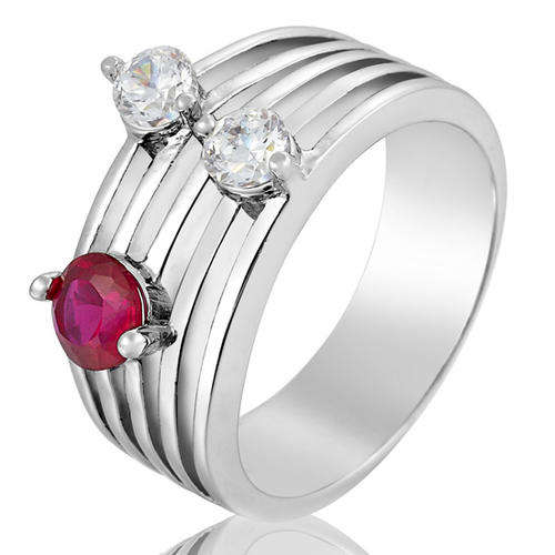**BEAUTIFUL WHITE GOLD ROUND CUT RUBY & WHITE SAPPHIRE RING **