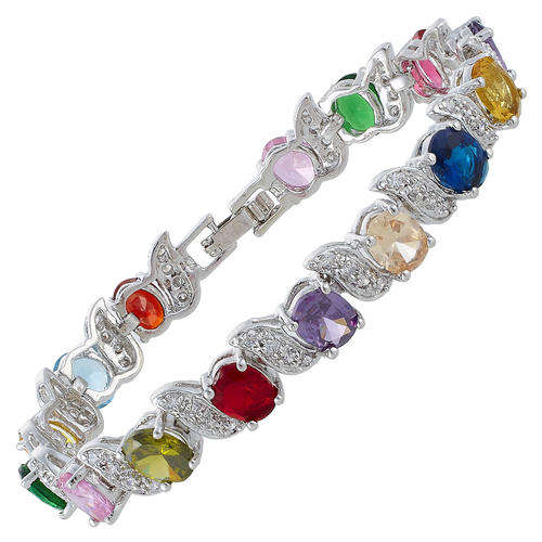 **STUNNING WHITE GOLD OVAL CUT MULTI GEM BRACELET**