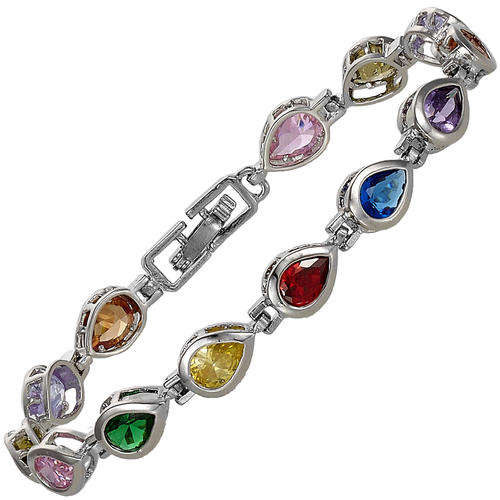 **STUNNING WHITE GOLD PEAR CUT MULTI GEM TENNIS BRACELET**