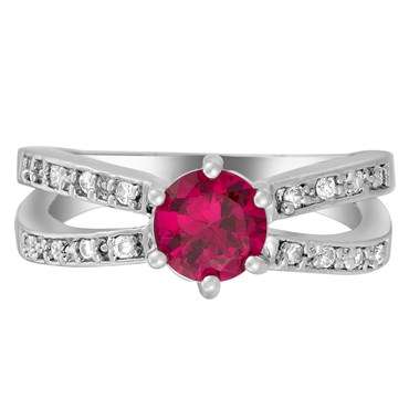 **CLASSIC WHITE GOLD ROUND CUT RED RUBY  RING**