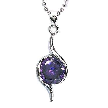 **STUNNING WHITE GOLD ROUND CUT  PURPLE AMETHYST  PENDANT WITH CHAIN**