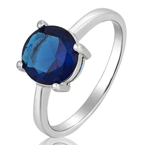 **CLASSIC WHITE GOLD ROUND CUT BLUE SAPPHIRE  RING**