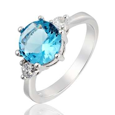 **CLASSIC WHITE GOLD ROUND CUT AQUAMARINE  RING**