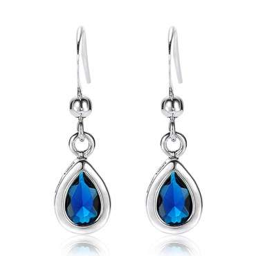 **GORGEOUS PEAR CUT BLUE SAPPHIRE EARRINGS SET IN WHITE GOLD**