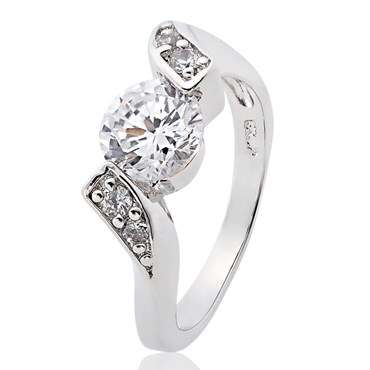 **STUNNING WHITE GOLD ROUND CUT WHITE TOPAZ RING**