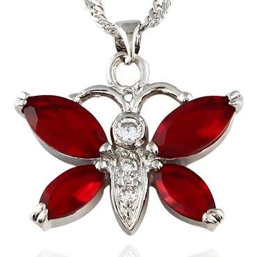 **STUNNING WHITE GOLD RED RUBY BUTTERFLY PENDANT WITH CHAIN**