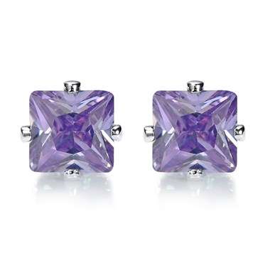 **CLASSIC WHITE GOLD PRINCESS CUT TANZANITE  STUD EARRINGS **