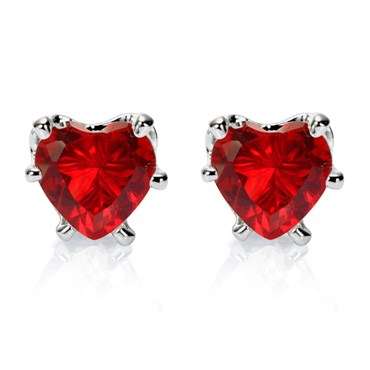 **GORGEOUS WHITE GOLD  RED RUBY HEART CUT STUD EARRINGS **