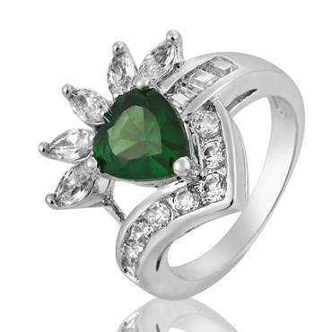 **DESIGNER WHITE GOLD HEART CUT GREEN EMERALD COCKTAIL RING**