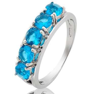 **DESIGNER WHITE GOLD ROUND CUT AQUAMARINE JOURNEY RING**