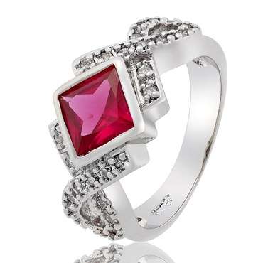 **STUNNING WHITE GOLD PRINCESS CUT RUBY RING**