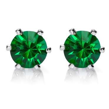 **CLASSIC WHITE GOLD ROUND CUT GREEN EMERALD STUD EARRINGS **