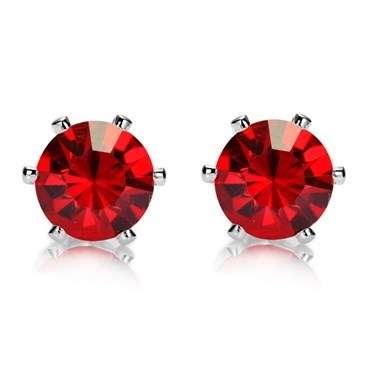 **CLASSIC WHITE GOLD ROUND CUT RED RUBY STUD EARRINGS **