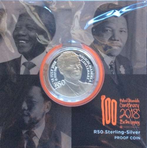NELSON MANDELA CENTENARY  R50 STERLING SILVER PROOF COIN (1918 - 2018) 100 YEARS